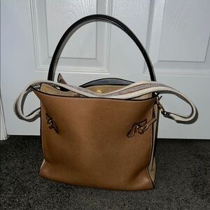 Tory Burch Brown Leather Shoulder Bag with Black Handles